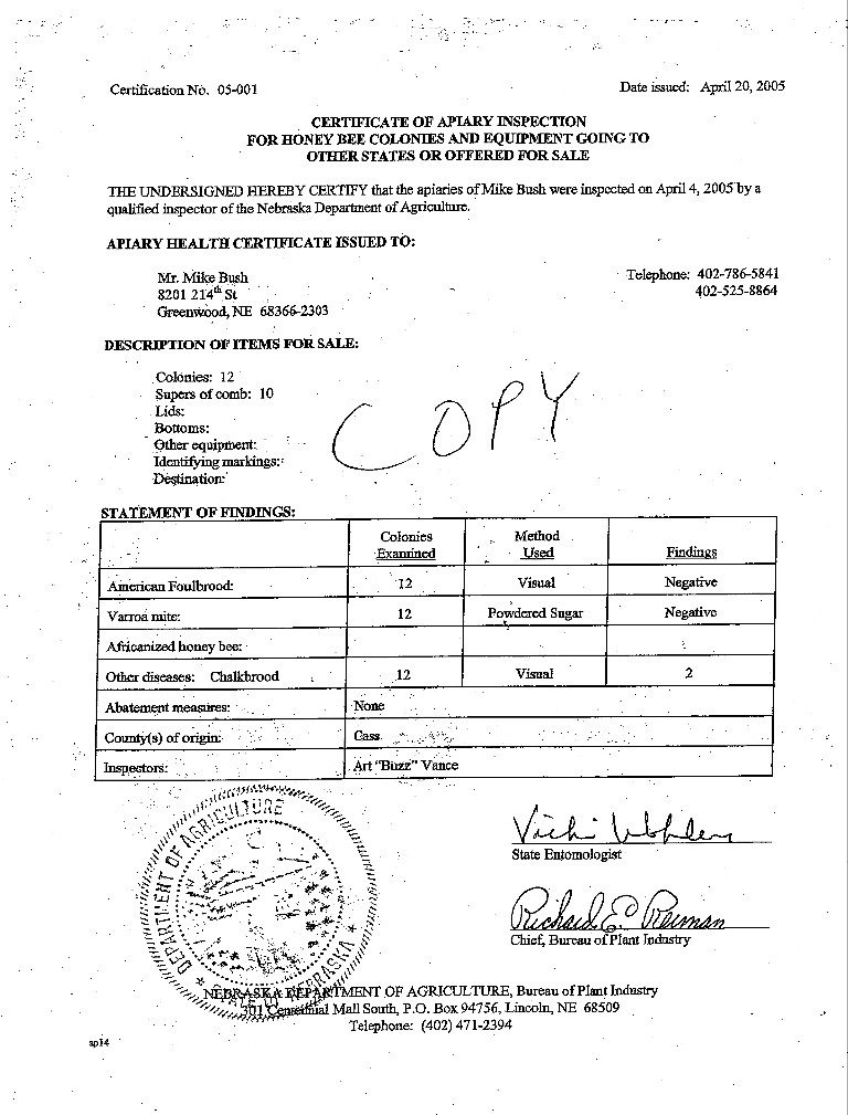 2005 Certificate